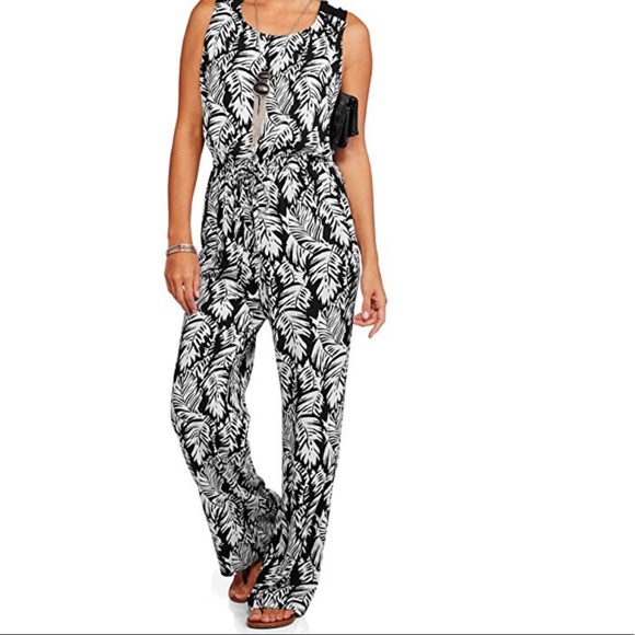 Forever 21 Pants - Printed Jumpsuit Open Shoulder Crochet Detail